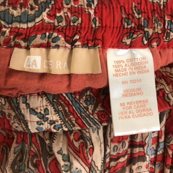 VTG LA CERA Midi Broomstick Skirt Sz M/L Red Paisley 100% Cotton Lined‎ Boho - Picture 4 of 10